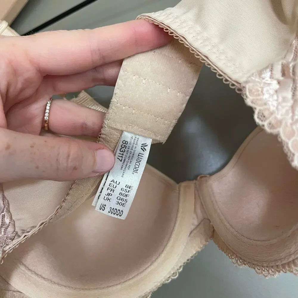 WACOAL La Femme Underwire T-Shirt Bra‎ Sand Size 30DDD Nude Tan Comfortable Lace